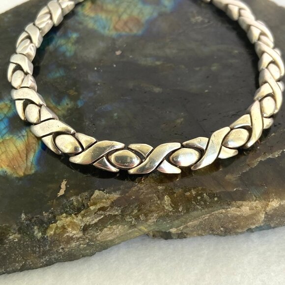 VTG Sterling Silver 925 Mexico Heavy Modernist 6MM XO Link Bracelet Sz 7.5" 24g - Picture 13 of 16